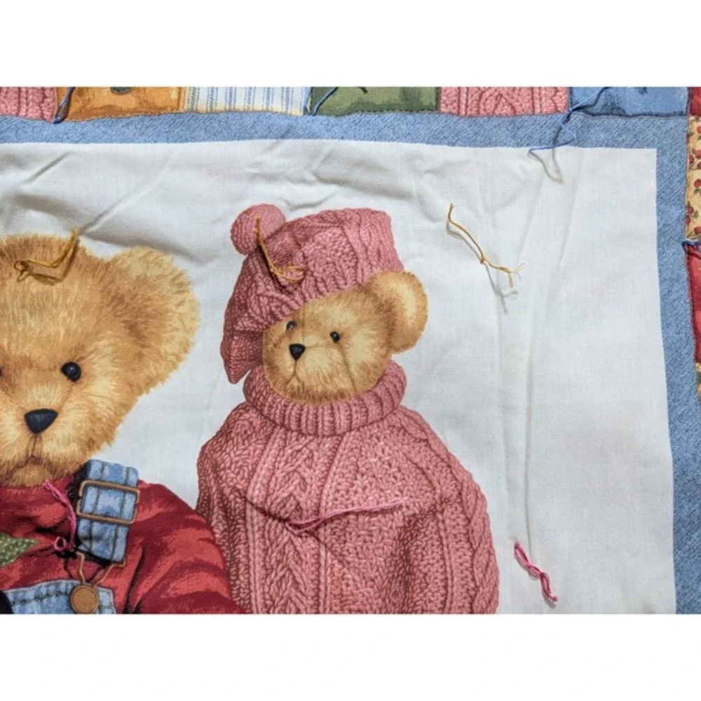 Handmade Teddy Bear Baby Quilt 57x43 Blue Jean Teddy‎ Toys Nursery Blanket